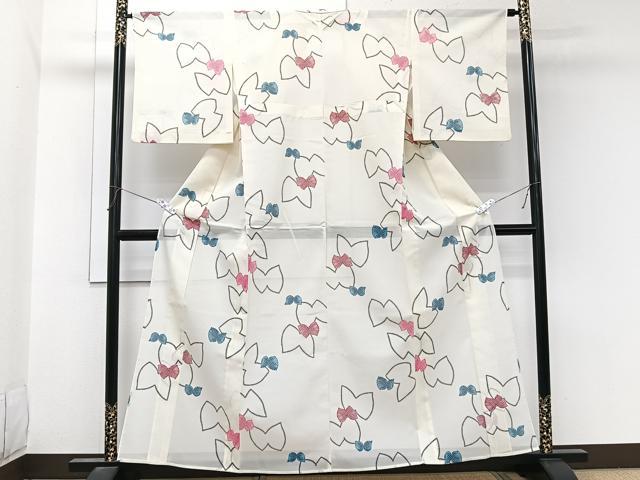 平和屋着物＊夏物　小紋　絽　舞蝶文様　洗える着物　CABL7073xi
