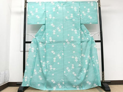 平和屋着物＊夏物　小紋　絽　流水枝楓文　洗える着物　CABL7074xi