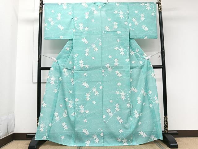 平和屋着物＊夏物　小紋　絽　流水枝楓文　洗える着物　CABL7074xi
