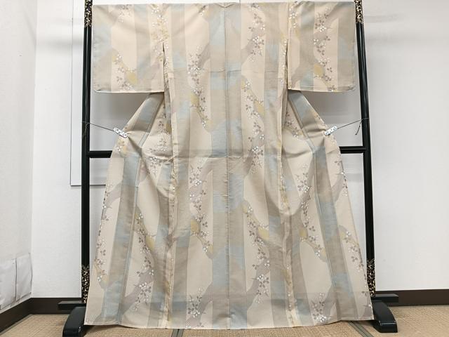 平和屋着物＊夏物　小紋　縦絽　枝萩文　洗える着物　未使用　CABL7077xi