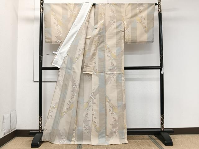 平和屋着物＊夏物　小紋　縦絽　枝萩文　洗える着物　未使用　CABL7077xi