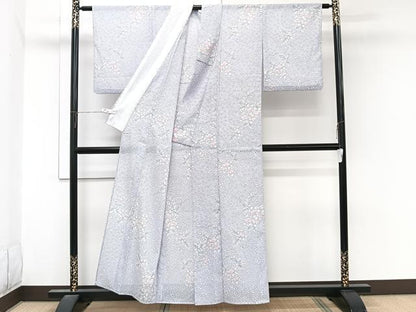 平和屋着物＊夏物　小紋　絽　草花文　洗える着物　CABL7081xi