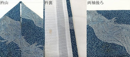 平和屋着物＊夏物　小紋　絽縮緬　立波文　洗える着物　CABL7084xi