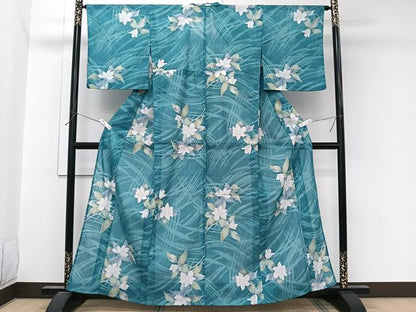 平和屋着物＊夏物　小紋　紗　草花文　洗える着物　CABL7087xi