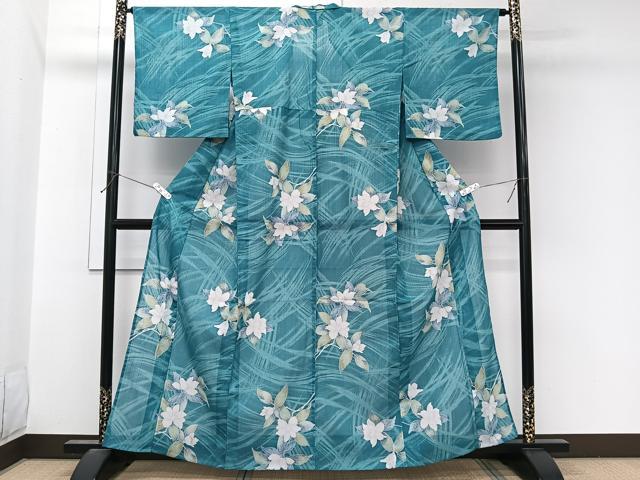 平和屋着物＊夏物　小紋　紗　草花文　洗える着物　CABL7087xi