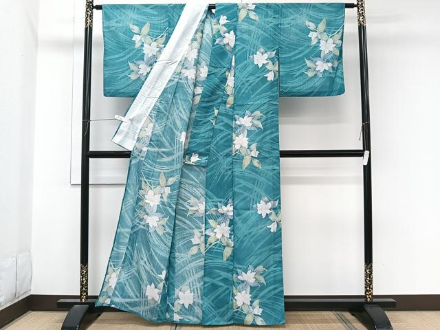 平和屋着物＊夏物　小紋　紗　草花文　洗える着物　CABL7087xi