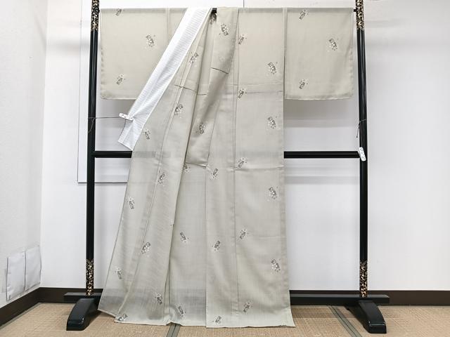 平和屋着物＊夏物　小紋　紗　舞桜文　洗える着物　未使用　CABL7089xi