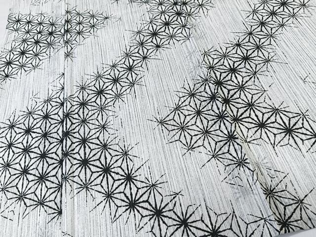 平和屋着物＊夏物　小紋　紗　麻の葉文　洗える着物　未使用　CABL7091xi