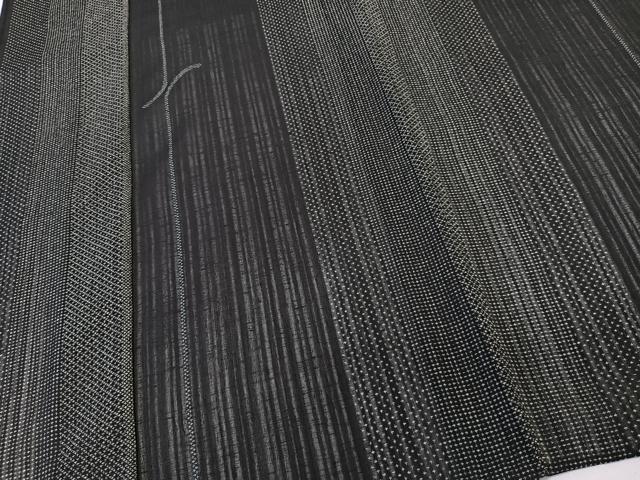 平和屋着物＊夏物　小紋　紗　間道　黒地　洗える着物　CABL7100xi