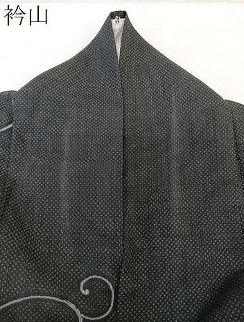 平和屋着物＊夏物　小紋　紗　花唐草文　黒地　洗える着物　CABL7108xi