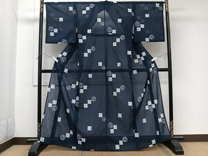 平和屋着物＊夏物　小紋　紗　色紙花文　洗える着物　CABL7109xi