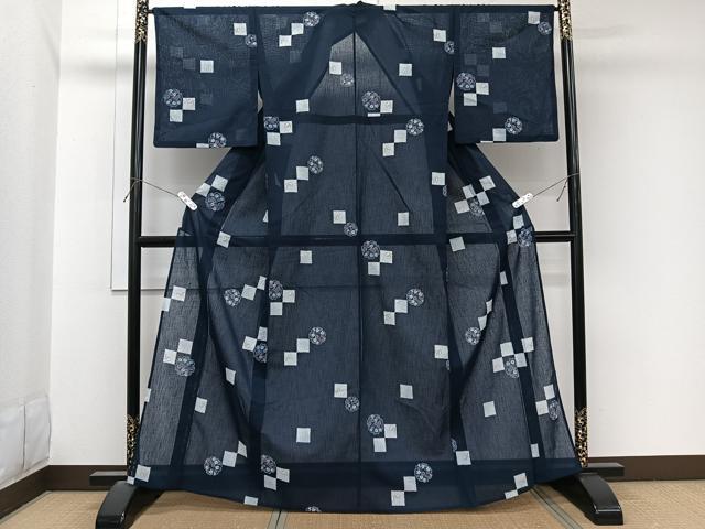 平和屋着物＊夏物　小紋　紗　色紙花文　洗える着物　CABL7109xi