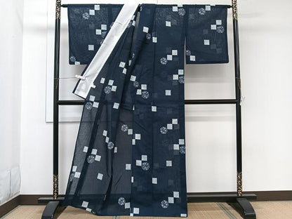 平和屋着物＊夏物　小紋　紗　色紙花文　洗える着物　CABL7109xi