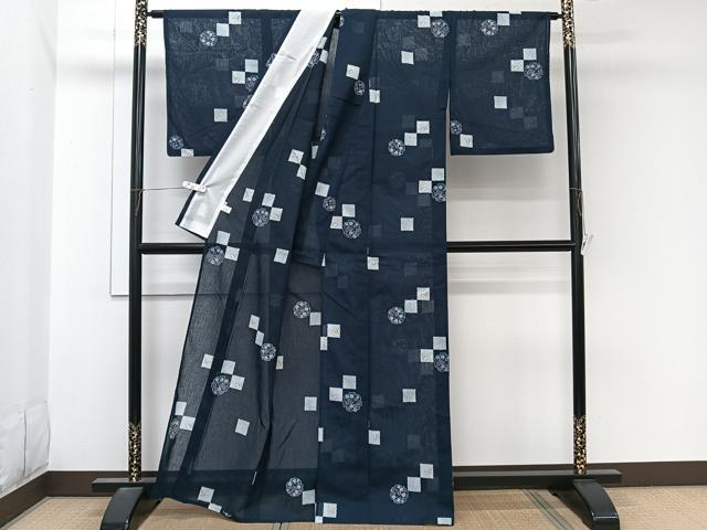 平和屋着物＊夏物　小紋　紗　色紙花文　洗える着物　CABL7109xi