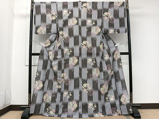 平和屋着物＊夏物　小紋　紗　草花文　洗える着物　CABL7110xi