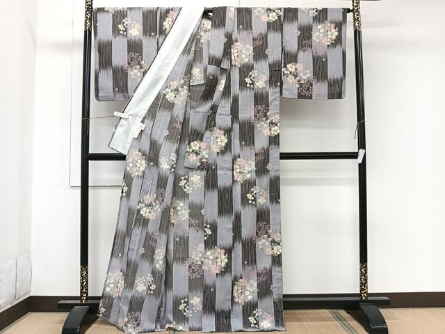 平和屋着物＊夏物　小紋　紗　草花文　洗える着物　CABL7110xi
