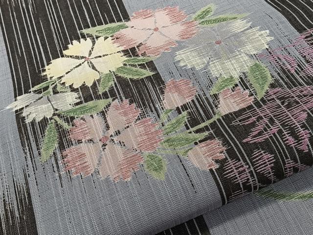 平和屋着物＊夏物　小紋　紗　草花文　洗える着物　CABL7110xi