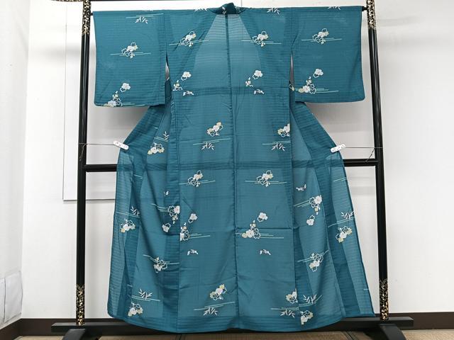 平和屋着物＊夏物　小紋　絽縮緬　草花文　金彩　洗える着物　CABL7121xi