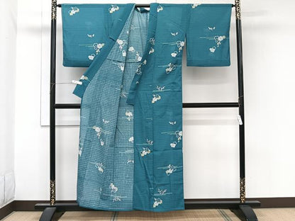平和屋着物＊夏物　小紋　絽縮緬　草花文　金彩　洗える着物　CABL7121xi