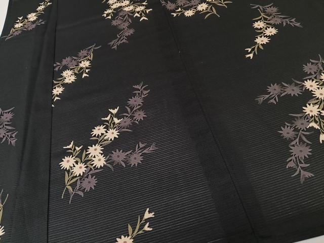 平和屋着物＊夏物　小紋　絽　枝草花文　黒地　洗える着物　CABL7125xi