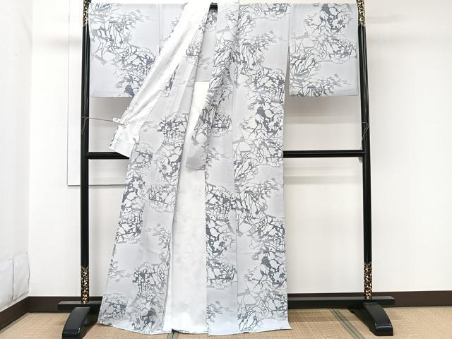 平和屋着物＊夏物　小紋　絽縮緬　抽象文　洗える着物　CABL7132xi