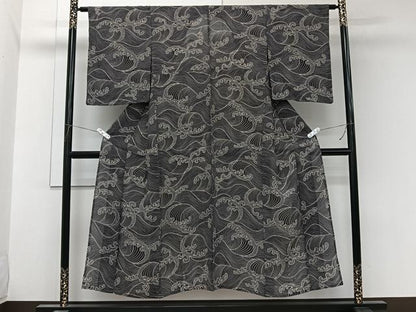 平和屋着物＊夏物　小紋　絽　立波文　正絹　逸品　CABL7139xi