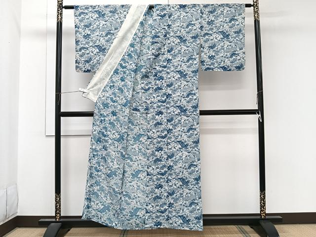平和屋着物＊夏物　小紋　絽　風景文　洗える着物　CABL7175xi