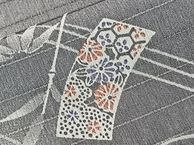 平和屋着物＊夏物　小紋　絽縮緬　流水色紙花文　洗える着物　CABL7176xi