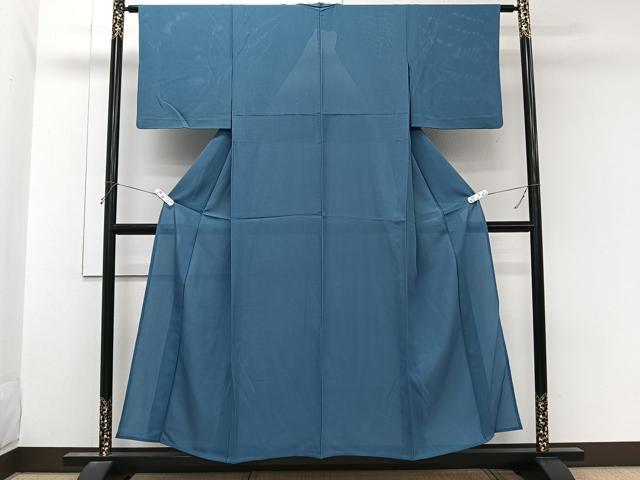 平和屋着物＊夏物　色無地　縦絽　花浅葱色　正絹　逸品　CABL7192xi