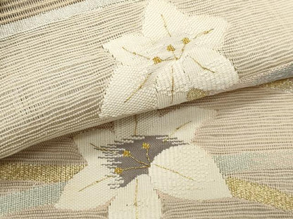 平和屋着物＊夏物　八寸名古屋帯　芝草花文　金銀糸　正絹　逸品　CABL7241fb