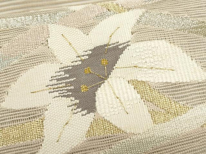 平和屋着物＊夏物　八寸名古屋帯　芝草花文　金銀糸　正絹　逸品　CABL7241fb