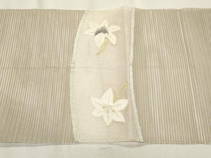 平和屋着物＊夏物　八寸名古屋帯　芝草花文　金銀糸　正絹　逸品　CABL7241fb