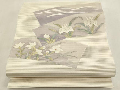 平和屋着物＊夏物　八寸名古屋帯　絽綴れ　草花文　金糸　正絹　逸品　CABL7436fb
