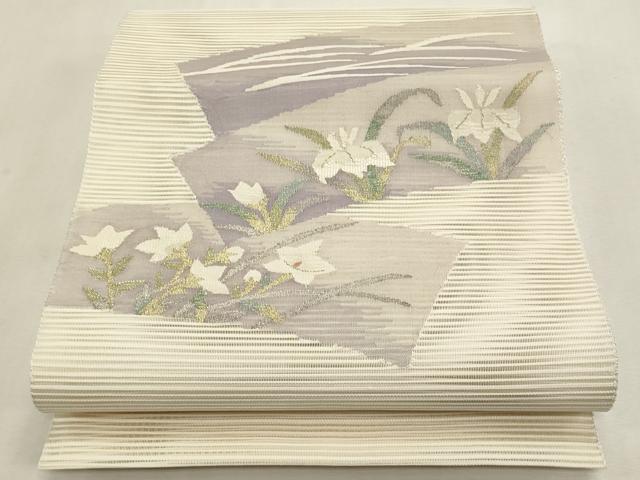 平和屋着物＊夏物　八寸名古屋帯　絽綴れ　草花文　金糸　正絹　逸品　CABL7436fb