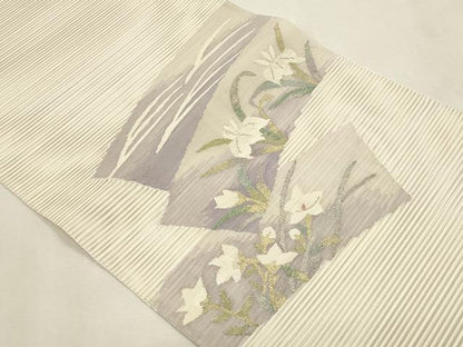 平和屋着物＊夏物　八寸名古屋帯　絽綴れ　草花文　金糸　正絹　逸品　CABL7436fb