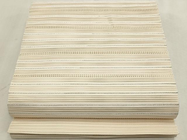 平和屋着物＊夏物　八寸名古屋帯　絽綴れ　横段文　銀糸　正絹　逸品　CABL7446fb