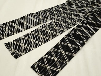 平和屋着物＊夏物　男性　角帯　羅　菱文　黒地　正絹　逸品　CABL7570fb