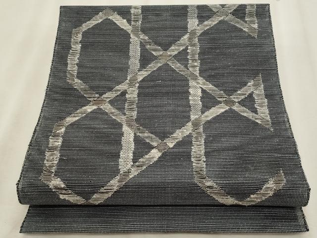 平和屋着物＊夏物　八寸名古屋帯　抽象文様　銀糸　正絹　逸品　CABL7586fb