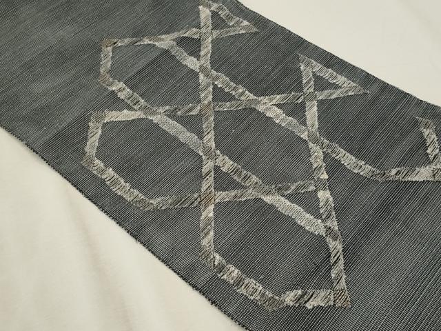 平和屋着物＊夏物　八寸名古屋帯　抽象文様　銀糸　正絹　逸品　CABL7586fb