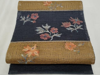 平和屋着物＊夏物　八寸名古屋帯　横段更紗花文　金糸　正絹　逸品　CABL7588fb
