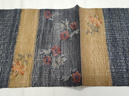 平和屋着物＊夏物　八寸名古屋帯　横段更紗花文　金糸　正絹　逸品　CABL7588fb