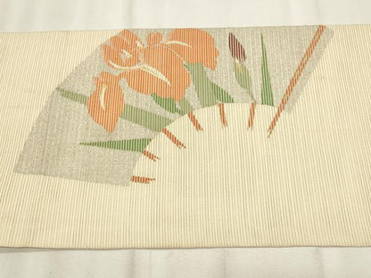 平和屋着物＊夏物　太鼓柄袋帯　絽綴れ　地紙枝花文　金銀糸　正絹　逸品　CABL7599fb