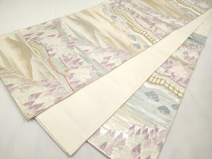 平和屋本店▼六通柄袋帯　風景文　本金二重箔　正絹　逸品　CABL7601tx