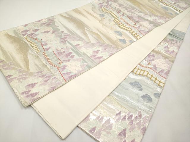 平和屋本店▼六通柄袋帯　風景文　本金二重箔　正絹　逸品　CABL7601tx