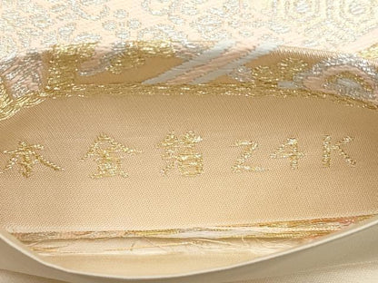 平和屋本店▼六通柄袋帯　唐織　扇面御所車花文　本金箔24K　正絹　逸品　CABL7602tx