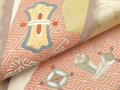 平和屋本店▼六通柄袋帯　唐織　宝尽くし　九百錦純金箔24K　正絹　逸品　CABL7603tx
