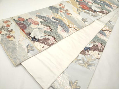 平和屋本店▼六通柄袋帯　唐織　寿花松鶴　本金箔　正絹　逸品　CABL7605tx