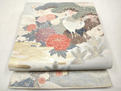 平和屋本店▼六通柄袋帯　唐織　寿花松鶴　本金箔　正絹　逸品　CABL7605tx