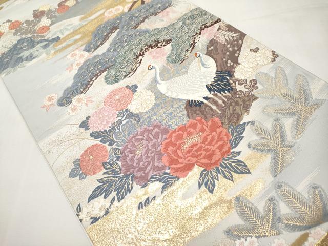 平和屋本店▼六通柄袋帯　唐織　寿花松鶴　本金箔　正絹　逸品　CABL7605tx