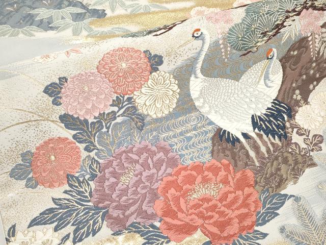 平和屋本店▼六通柄袋帯　唐織　寿花松鶴　本金箔　正絹　逸品　CABL7605tx